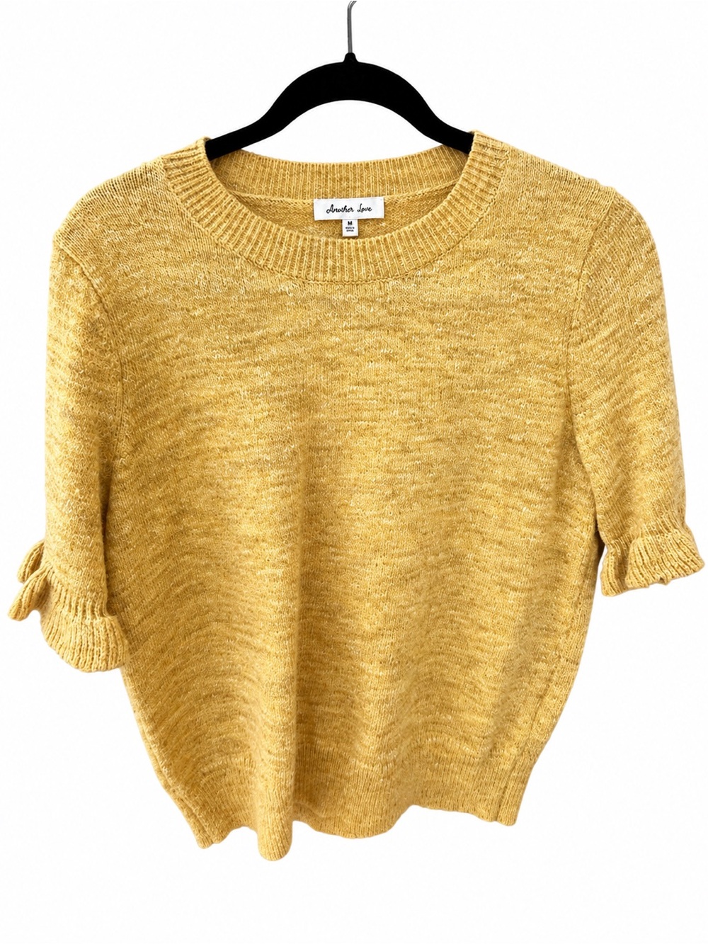 Another Love Short-Sleeve Crew Sweater in Mustard Yellow